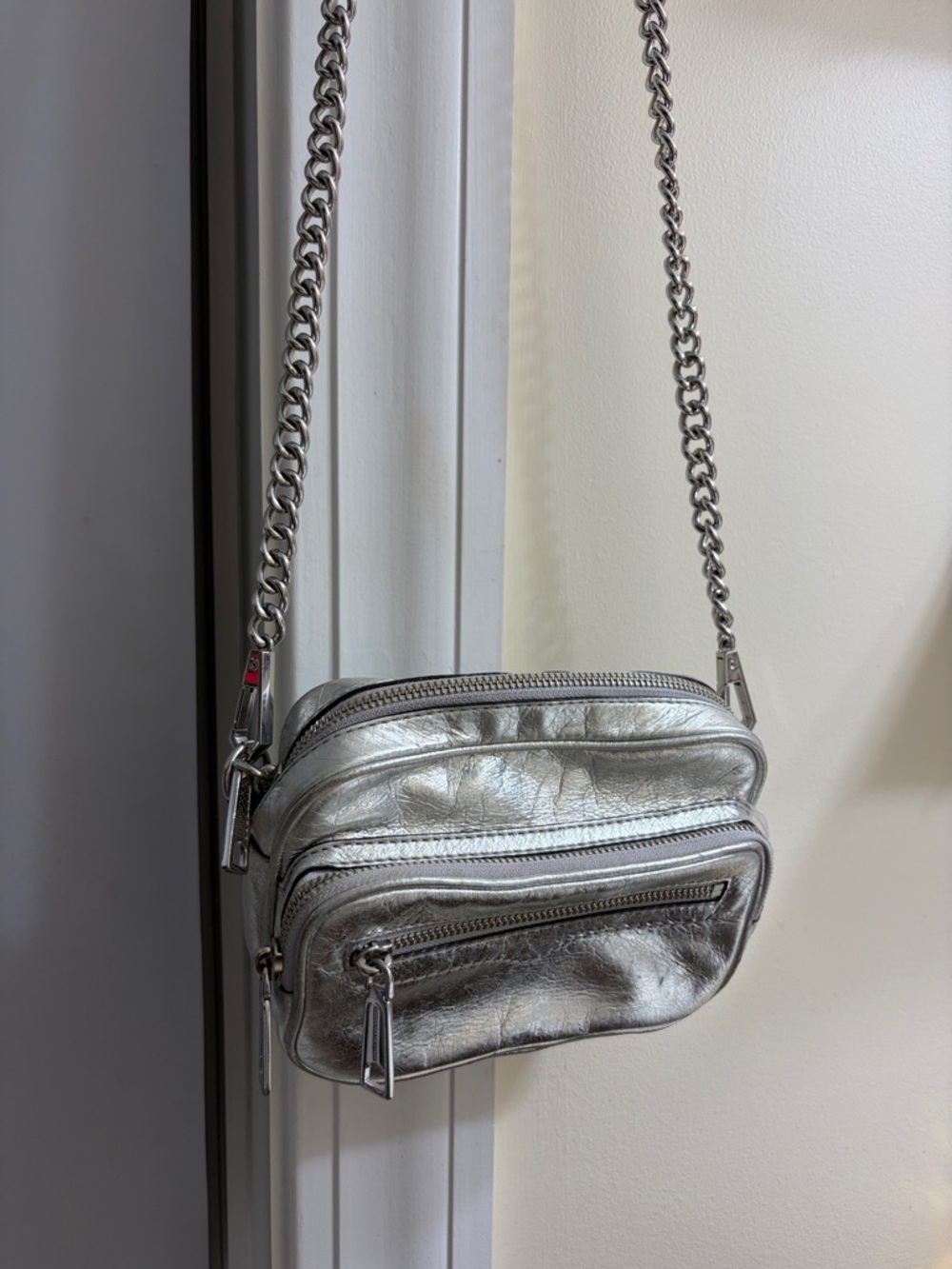 REBECCA MINKOFF Silver Crossbody Chain Bag - Women's Metallic Shoulder Bag